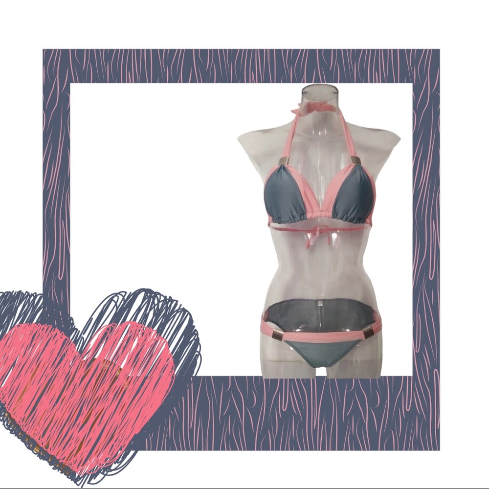 Grey & Coral w/ Silver Accents Low Waist Bikini